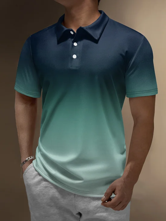 Ombre Button Short Sleeve Polo Shirt