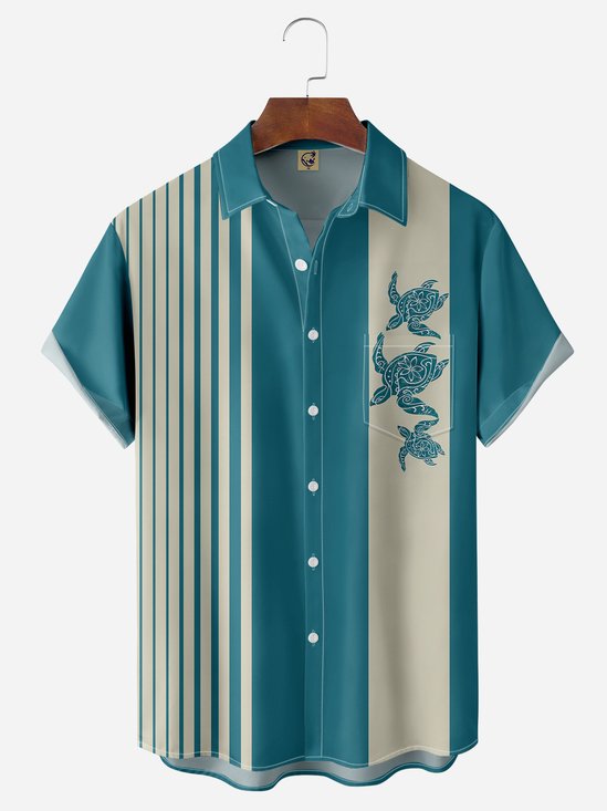 Sea ​​Turtle Chest Pocket Short Sleeve Bowling Shirt