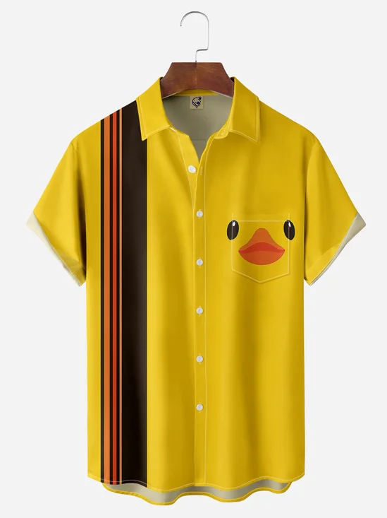 Little Yellow Duck Chest Pocket Short Sleeve Bowling Shirt