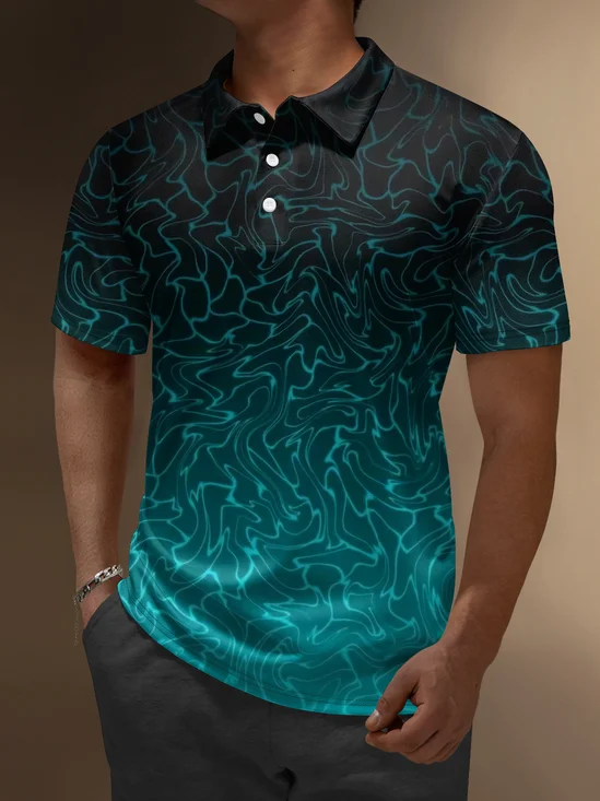 Ombre Abstract Geometric Button Short Sleeve Polo Shirt