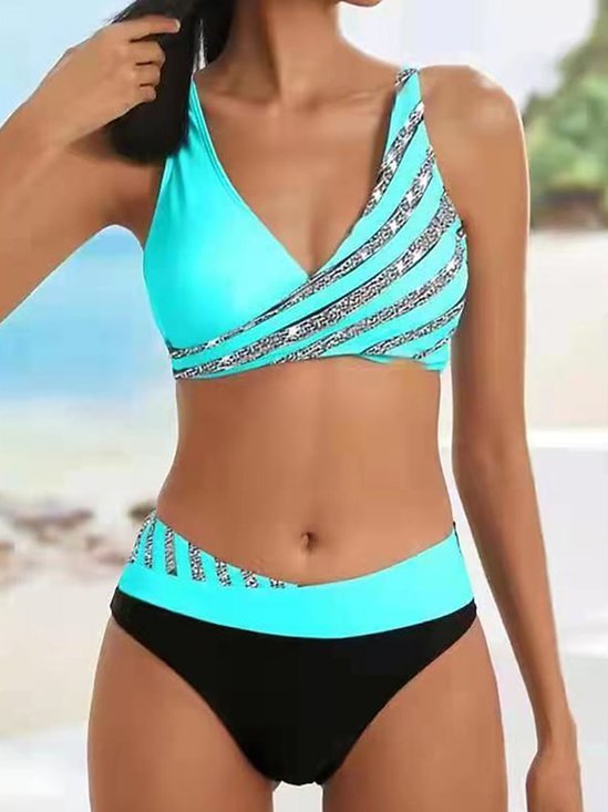 Vacation Abstract Printing V neck Bikini