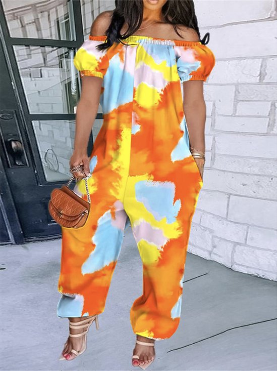 Gradient Pattern Casual Cold Shoulder Jumpsuit