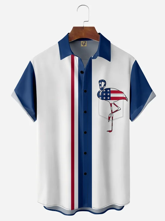 Flamingo Chest Pocket Short Sleeve Bowling Shirt