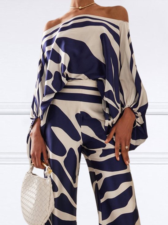 Geometric  Print Urban Boat Neck Blouse