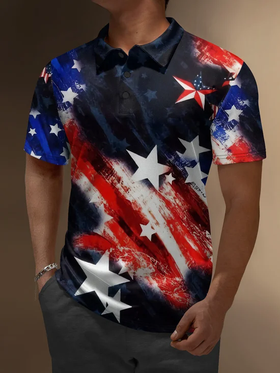 USA Flag Button Down Short Sleeve Polo Shirt