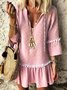 Mostata Lavender Paneled V Neck Basic Casual Dress