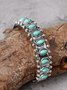 Silver Antique Distressed Inlaid Turquoise Cuff Bracelet Everyday Ethnic Jewelry