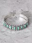 Silver Antique Distressed Inlaid Turquoise Cuff Bracelet Everyday Ethnic Jewelry