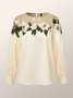 Crew Neck Elegant Long Sleeve Floral Blouse