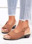 Retro Solid Simple Open Toe Chunky Heel Sandals