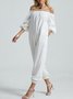 Vacation Cold Shoulder Long sleeve Plain Jumpsuit