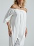 Vacation Cold Shoulder Long sleeve Plain Jumpsuit