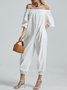 Vacation Cold Shoulder Long sleeve Plain Jumpsuit