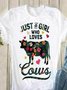 Casual loose summer cow flower pattern printed short sleeve round neck T-shirt