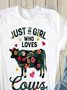 Casual loose summer cow flower pattern printed short sleeve round neck T-shirt