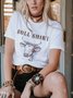 Western style casual loose cow head pattern printed short sleeve round neck T-shirt