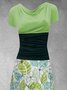 Summer Leisure Stitching Leaves And Birds Resort A-Line Short Sleeve Knitting Dress