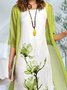 Two Piece Casual Round Neck Floral Print Linen Half Sleeve Solid Short sleeve Woven Dress