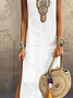 Loosen Vacation Linen Simple  Ethnic V Neck Short sleeve Woven Dress
