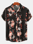 Cotton and Linen Style American Casual Plant Flower Versatile Linen Shirt