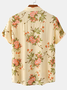 Cotton and Linen Style American Casual Plant Flower Versatile Linen Shirt