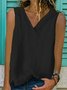 Loosen Solid V Neck Solid Simple Woven Tank