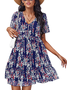 Regular Fit Vacation floral V Neck Short Sleeve Woven Dress