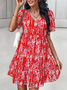 Regular Fit Vacation floral V Neck Short Sleeve Woven Dress