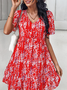 Regular Fit Vacation floral V Neck Short Sleeve Woven Dress