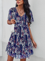 Regular Fit Vacation floral V Neck Short Sleeve Woven Dress