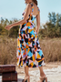 vacation beach Spaghetti Color Block Boho Short Sleeve Woven Dress