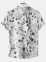 Cotton and Linen Style American Casual Plant Flower Versatile Linen Shirt