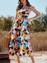 vacation beach Spaghetti Color Block Boho Short Sleeve Woven Dress