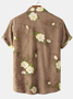 Cotton and Linen Style American Casual Plant Flower Versatile Linen Shirt