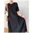 Solid Loosen Elegant Short Sleeve Woven Dress