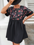 vacation Loosen Floral Crew Neck Short Sleeve Woven Dress