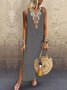 Loosen Vacation Linen Simple  Ethnic V Neck Short sleeve Woven Dress