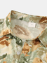 Cotton and Linen Style American Casual Plant Flower Versatile Linen Shirt