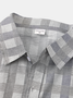 Cotton and Linen Style Check Lapel Cozy Linen Shirt