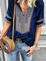 Mostata Ethnic Style Striped V-Neck Casual T-Shirt