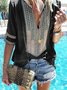Mostata Ethnic Style Striped V-Neck Casual T-Shirt