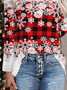 Christmas Plaid Snowflake Crew Neck Loose T-Shirt