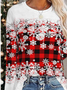 Christmas Plaid Snowflake Crew Neck Loose T-Shirt
