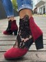 Lace Split Joint Chunky Heel Sandals Boots with Back Zip