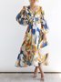 Vacation Floral  Print Long Sleeve V Neck Dress