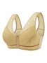 Soft Comfortable Lace Front Zipper Wireless Cotton Bra