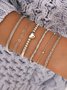 6Pcs Silver Metal Beaded Heart Pattern Multilayer Bracelet Set