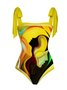 Printing Square Neck Abstract Vacation One Piece With Cover Up