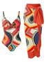 Casual Abstract Printing V Neck One Piece With Cover Up