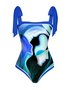 Printing Square Neck Abstract Vacation One Piece With Cover Up